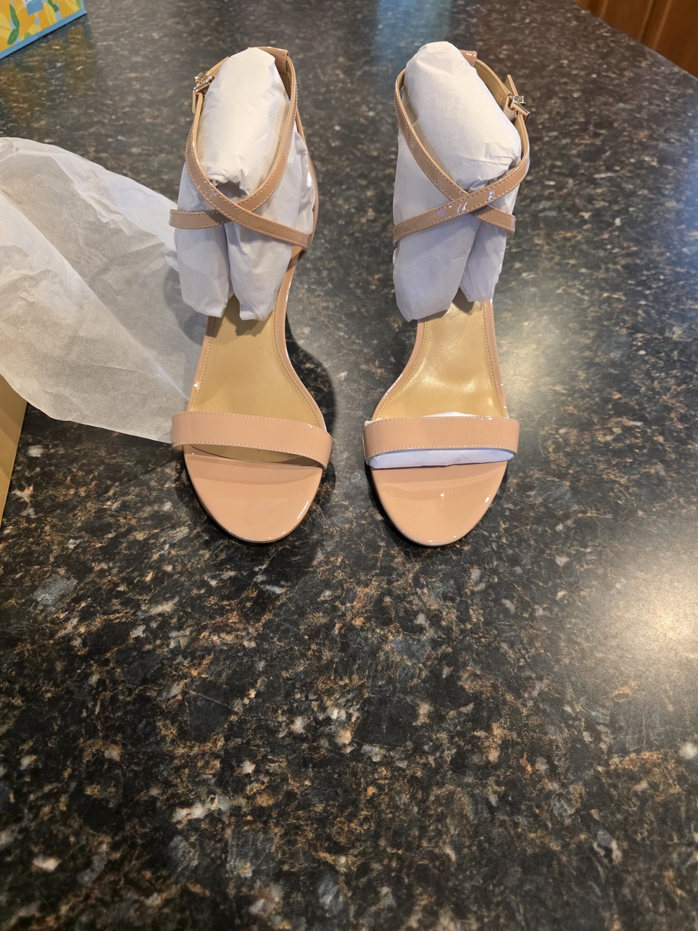 Nude Patent Strappy Ankle-Heel Sandals